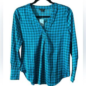 Ann Taylor Blue Houndstooth Women's Top